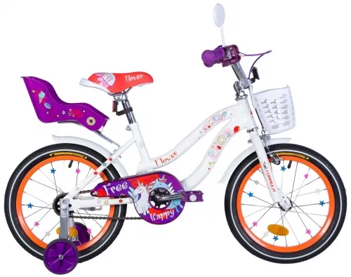 Велосипед 16 Formula FLOWER PREMIUM (2021) бело-оранжевый с багажником для кукол