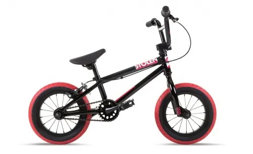 Велосипед BMX 12 Stolen AGENT (2021) BLACK W/ DARK RED TIRES