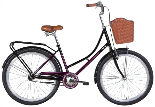 Велосипед 26 Dorozhnik JADE (2022) черно-розовый с багажником, крыльями и корзиной