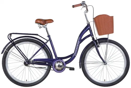 Велосипед 26 Dorozhnik AQUAMARINE (2022) темно-фиолетовый с багажником, крыльями и корзиной