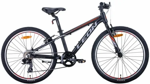 Велосипед 24 Leon Junior (2021) черно-оранжевый с серым (м)