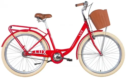 Велосипед 26 Dorozhnik LUX Velosteel (2022) красный с багажником, крыльями и корзиной