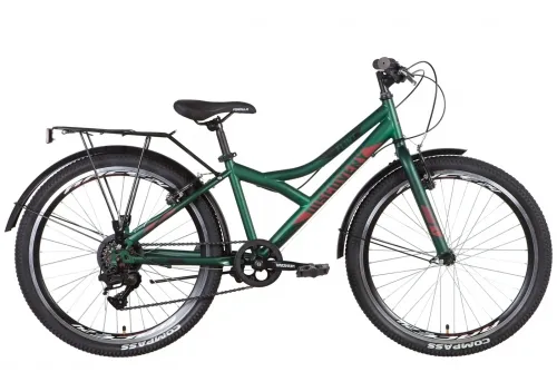 Велосипед 24 Discovery FLINT Vbr (2022) темно-зеленый с красным (м) с багажником и крыльями