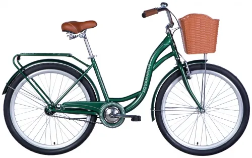 Велосипед 26 Dorozhnik AQUAMARINE (2024) зеленый с корзиной и багажником