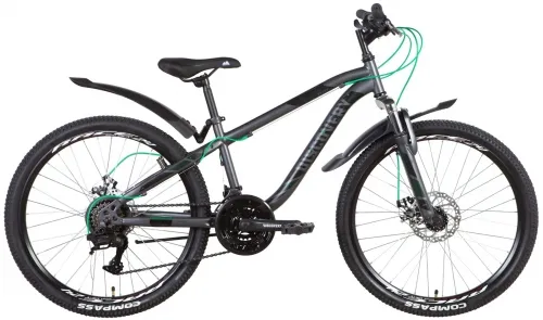 Велосипед 24 Discovery FLINT AM DD (2022) темно-серый с черным (м) с крыльями