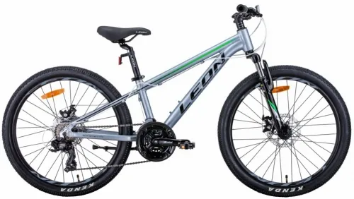 Велосипед 24 Leon Junior AM DD (2021) серебристо-черный с зеленым