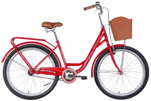 Велосипед 26 Dorozhnik CRYSTAL (2022) красно-белый с багажником, крыльями и корзиной
