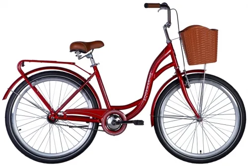 Велосипед 26 Dorozhnik AQUAMARINE (2024) бордовый с корзиной и багажником