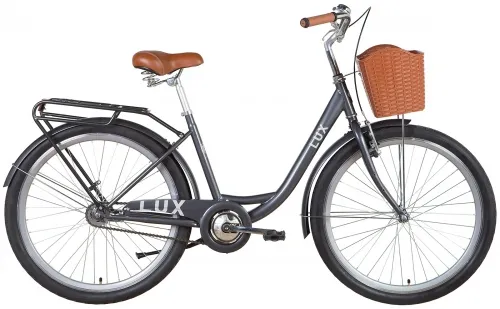 Велосипед 26 Dorozhnik LUX Velosteel (2022) темно-сірий з багажником, крилами та кошиком