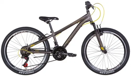 Велосипед 24 Discovery RIDER AM Vbr (2022) темно-серебристый с желтым (м)
