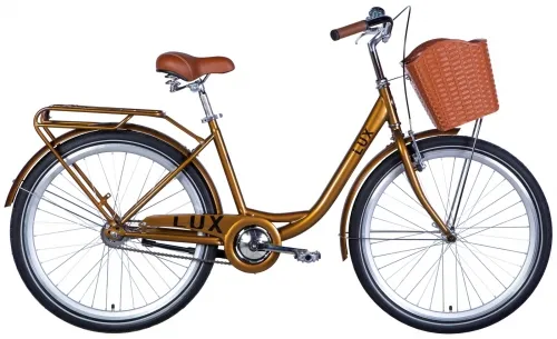 Велосипед 26 Dorozhnik LUX (2024) бронзовый с корзиной и багажником