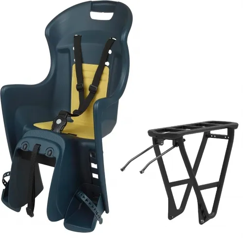 Детское велокресло заднее Polisport Dieffe Bikey Cool ELM, на багажник, 22 кг, быстрый монтаж, синий/желтый, в компл. багажник HRP - Standard & MIK-HD