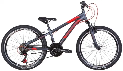 Велосипед 24 Discovery RIDER AM Vbr (2022) темно-серебристый с красным (м)
