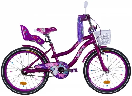 Велосипед 20 Formula FLOWER PREMIUM (2021) перламутровий фиолетовый с багажником для кукол