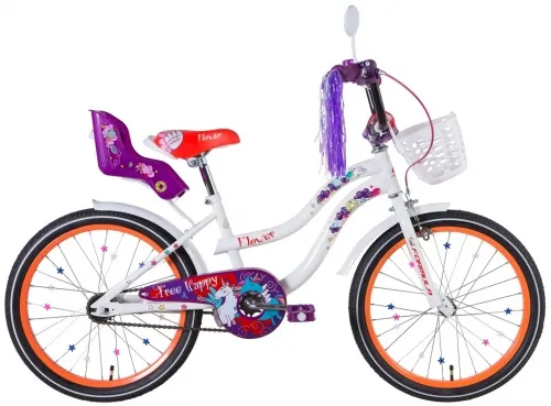 Велосипед 20 Formula FLOWER PREMIUM (2021) бело-оранжевый с багажником для кукол