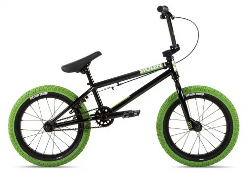 Велосипед BMX 16 Stolen AGENT (2021) BLACK W/ NEON GREEN TIRES