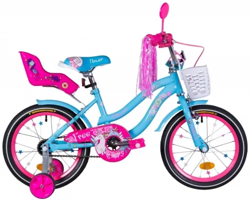 Велосипед 16 Formula FLOWER PREMIUM (2021) голубой с багажником для кукол