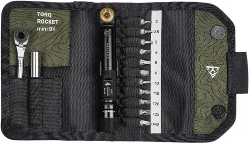 Набор инструментов Topeak Torq Rocket miniX, Limited Edition, 1-6Nm adj. torque wrench w/rachet head, w/11 bits, tire lever, speed sleeve bit holder, w/holding bag