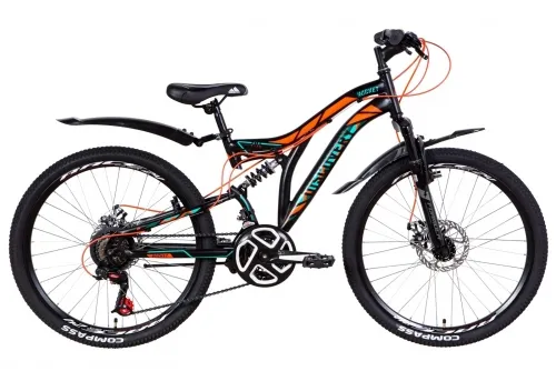 Велосипед 24 Discovery ROCKET AM2 DD (2021) черно-оранжевый с бирюзовым (м)