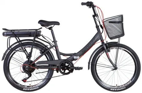 Электровелосипед 24 Formula SMART (2022) темно-серый с красным (м) с корзиной и багажником