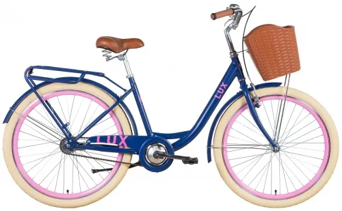 Велосипед 26 Dorozhnik LUX Velosteel (2022) синий с розовым (м) с багажником, крыльями и корзиной