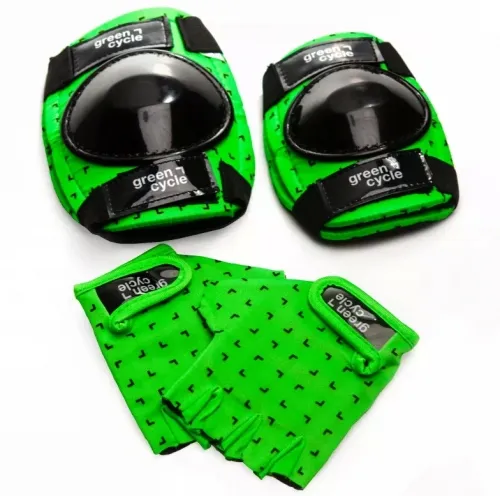 Защита для детей Green Cycle Flash наколенники, налокотники, перчатки, зелено-черный