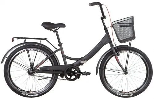 Велосипед 24 Formula SMART Vbr (2022) темно-серый с красным (м) с багажником, крыльями и корзиной