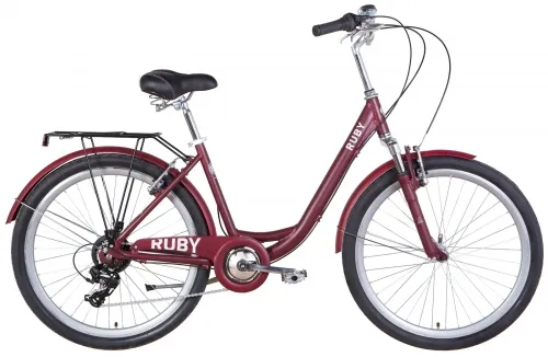 Велосипед 26 Dorozhnik RUBY AM Vbr (2022) темно-червоний (м) з багажником та крилами