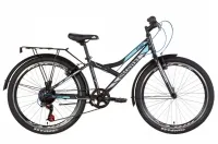 Велосипед 24" Discovery FLINT (2021) черно-синий с серым с багажником