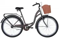 Велосипед 26" Dorozhnik AQUAMARINE (2022) сірий з багажником, крилами та кошиком