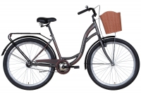Велосипед 26" Dorozhnik AQUAMARINE (2022) серый с багажником, крыльями и корзиной