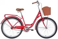 Велосипед 26" Dorozhnik CRYSTAL (2022) красно-белый с багажником, крыльями и корзиной
