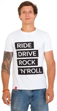 Футболка чоловіча Ride drive rock & roll, біла